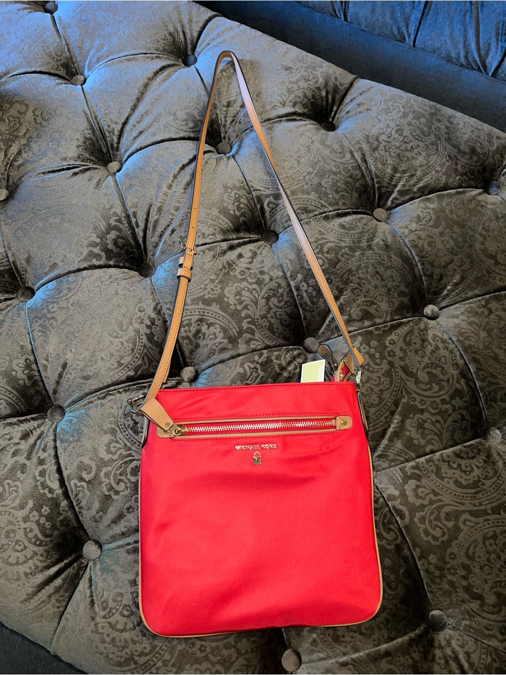 Michael Kors Red Crossbody with Tan Adjustable Strap